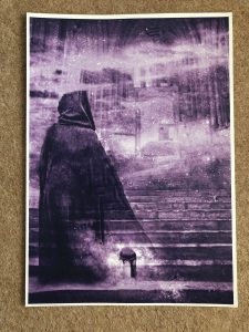 'Veiled Figure on Stairs' print design